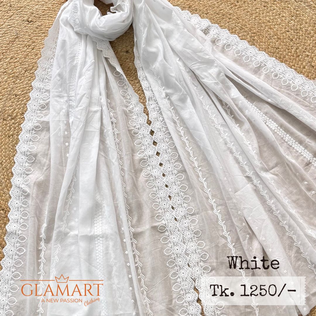 White Chikankari Pure Cotton Dupatta | CD0002