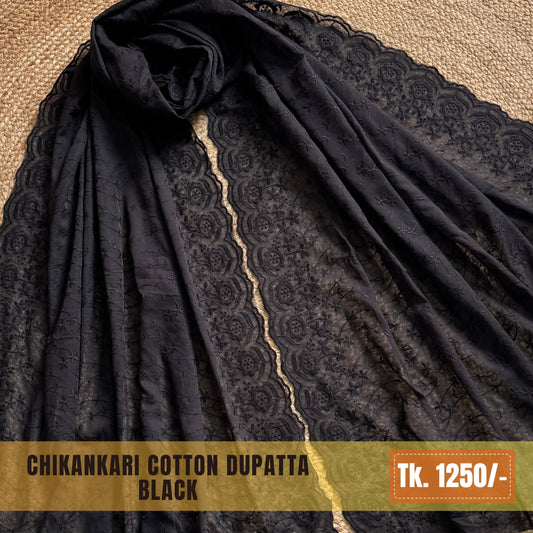 Chikankari Cotton Dupatta – Black | CD-0016