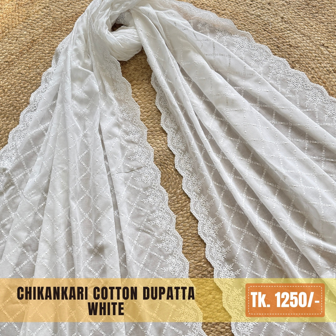 Chikankari Cotton Dupatta – White | CD-0018