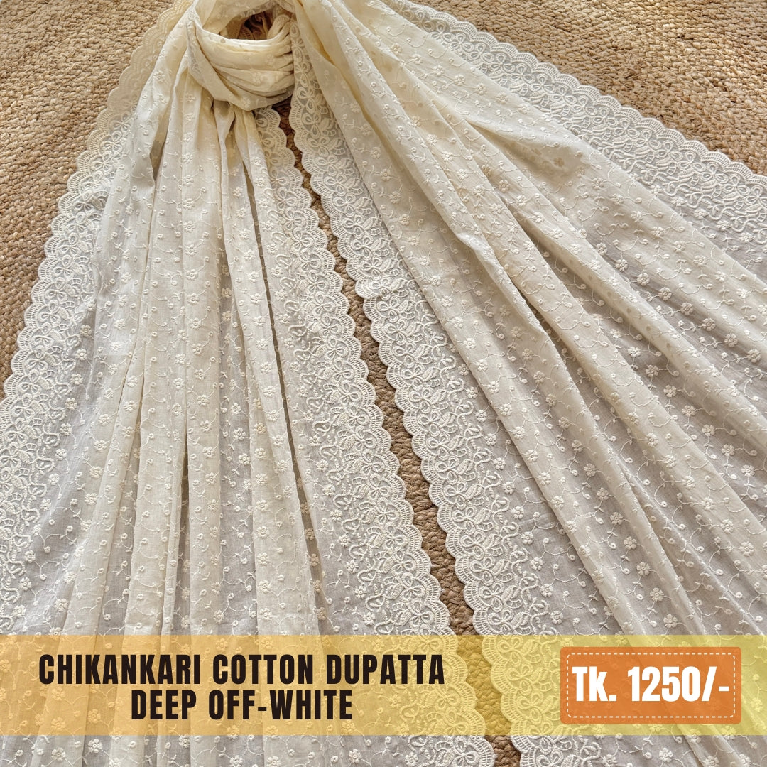 Chikankari Cotton Dupatta – Off-white | CD-0020
