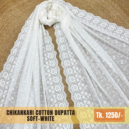 Chikankari Cotton Dupatta – Soft-White | CD-0024