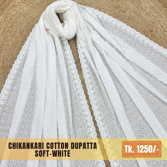 Chikankari Cotton Dupatta – Soft-White | CD-0025