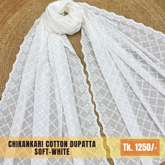 Chikankari Cotton Dupatta – Soft-White | CD-0026