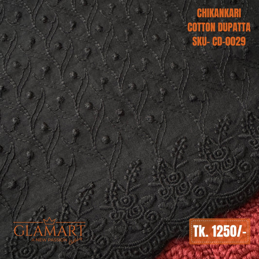 Chikankari Cotton Dupatta – Black | CD-0029
