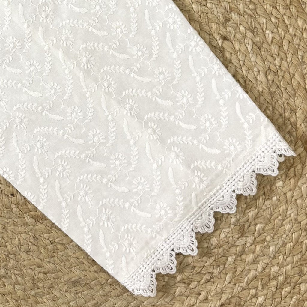 White Chikankari Embroidered Cotton Pajama