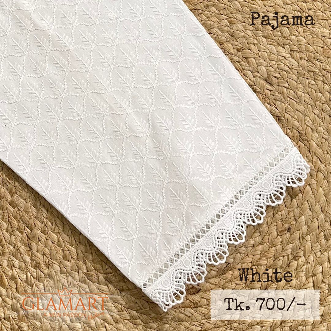 White Chikankari Embroidered Cotton Pajama