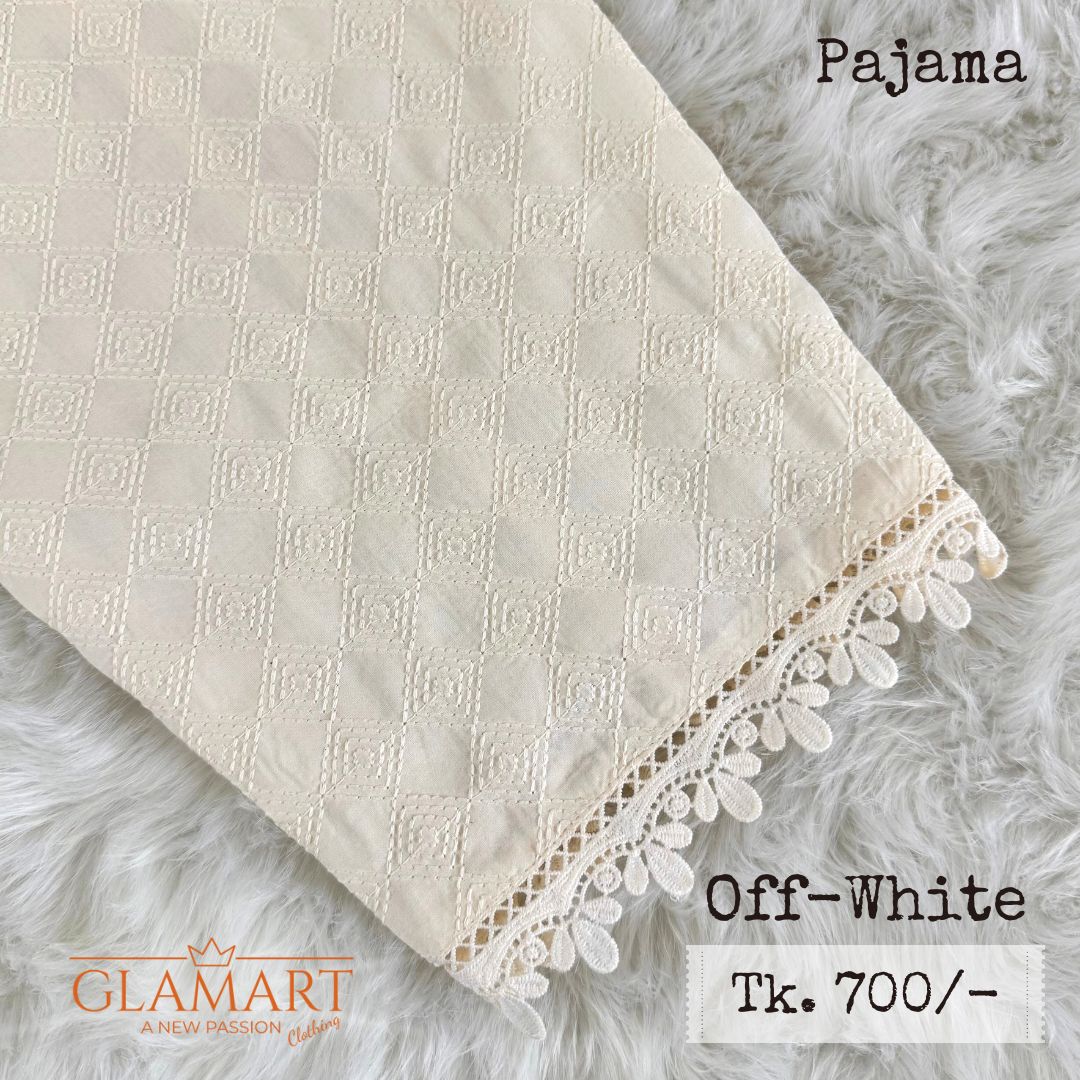 Off-White Chikankari Embroidered Cotton Pajama
