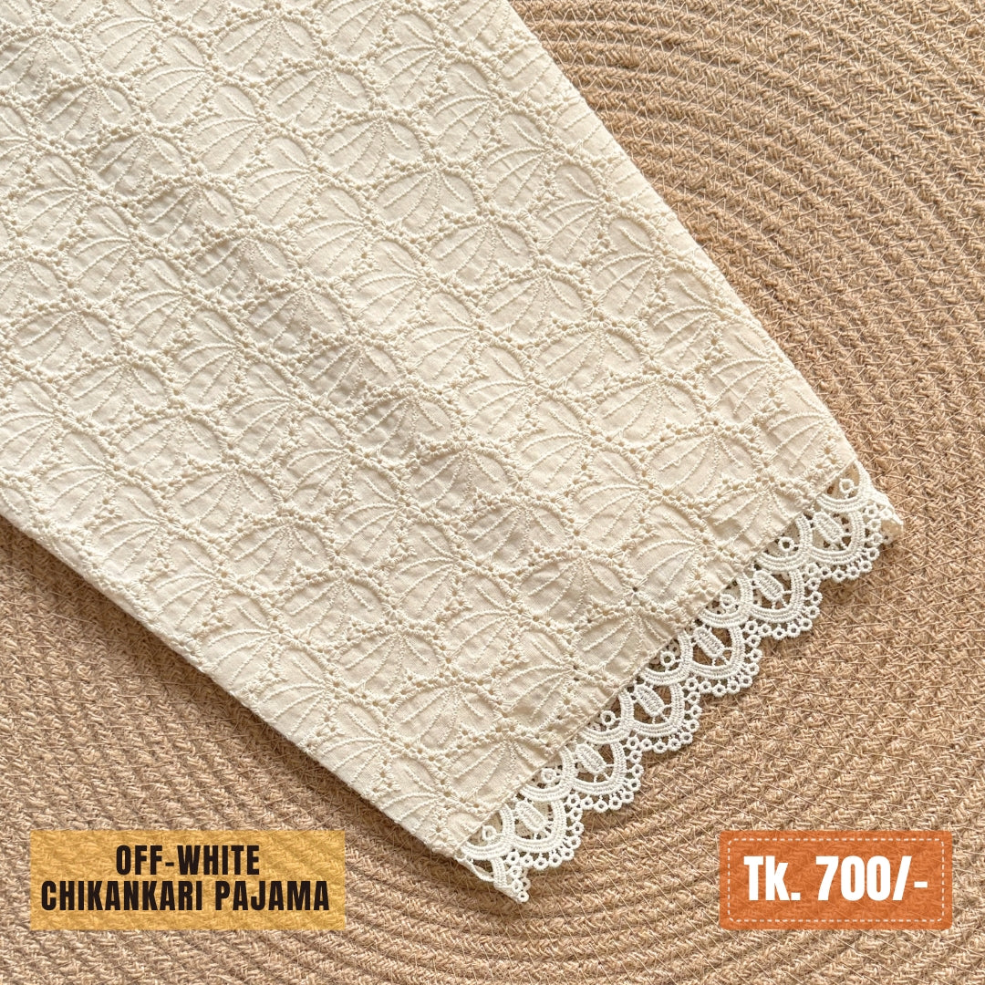 Chikankari Cotton Pajama – Off-White | PJ-0011