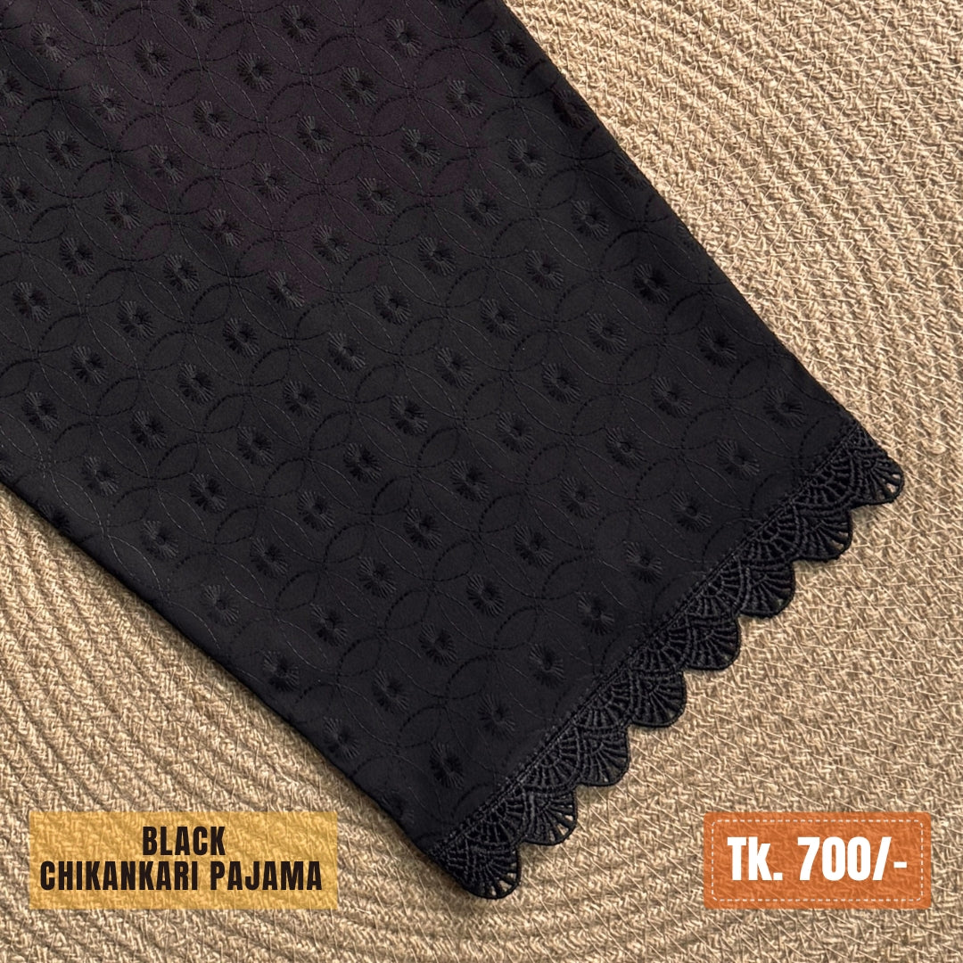 Chikankari Cotton Pajama – Black | PJ-0017