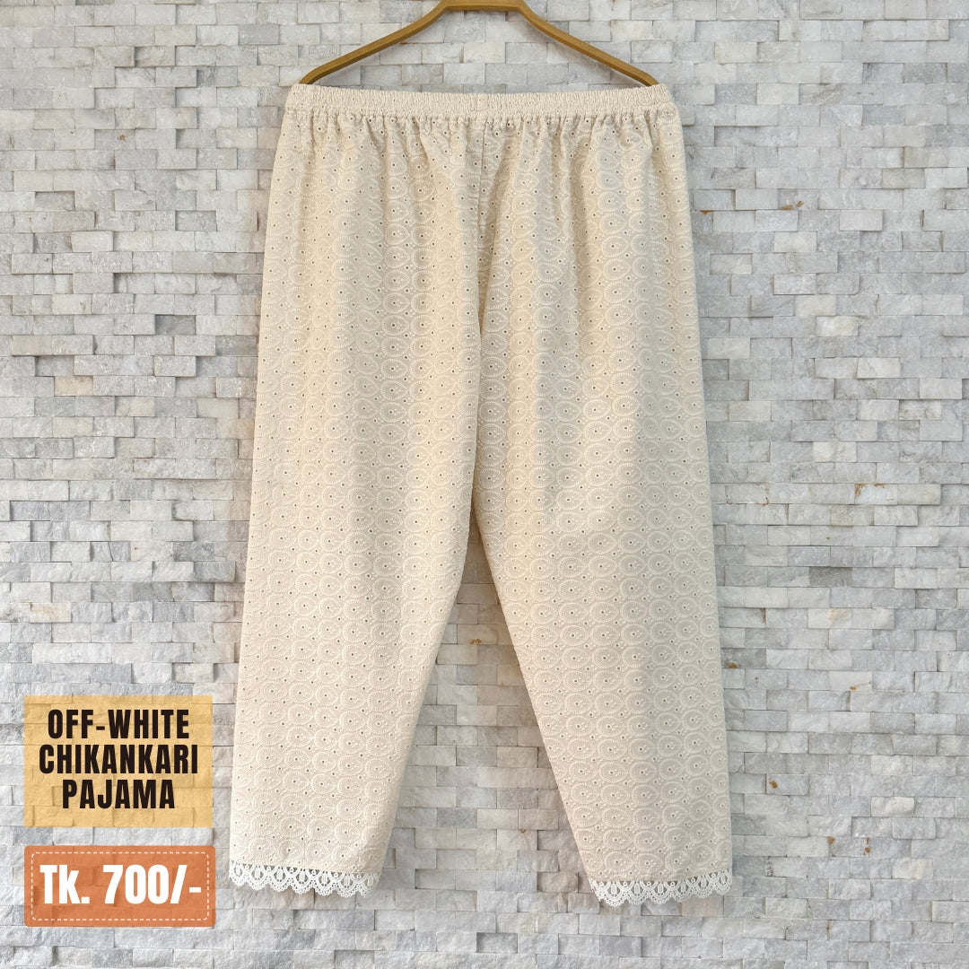 Chikankari Cotton Pajama – Off-White / Light Cream | PJ-0020