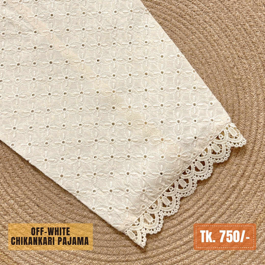 Chikankari Cotton Pajama – Off-White / Light Cream | PJ-0023