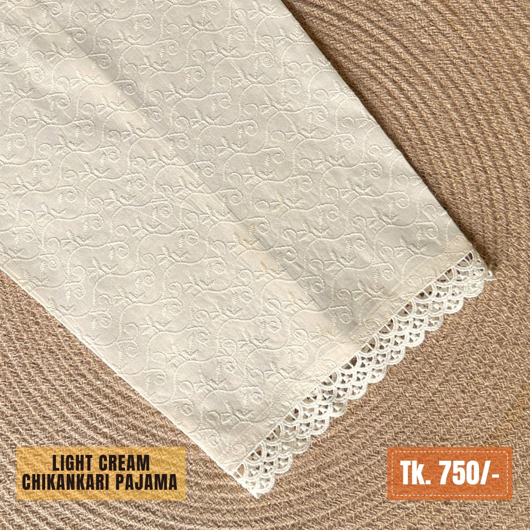 Chikankari Cotton Pajama – Off-White / Light Cream | PJ-0024