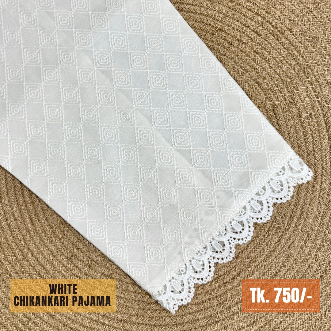 Chikankari Cotton Pajama – White | PJ-0029