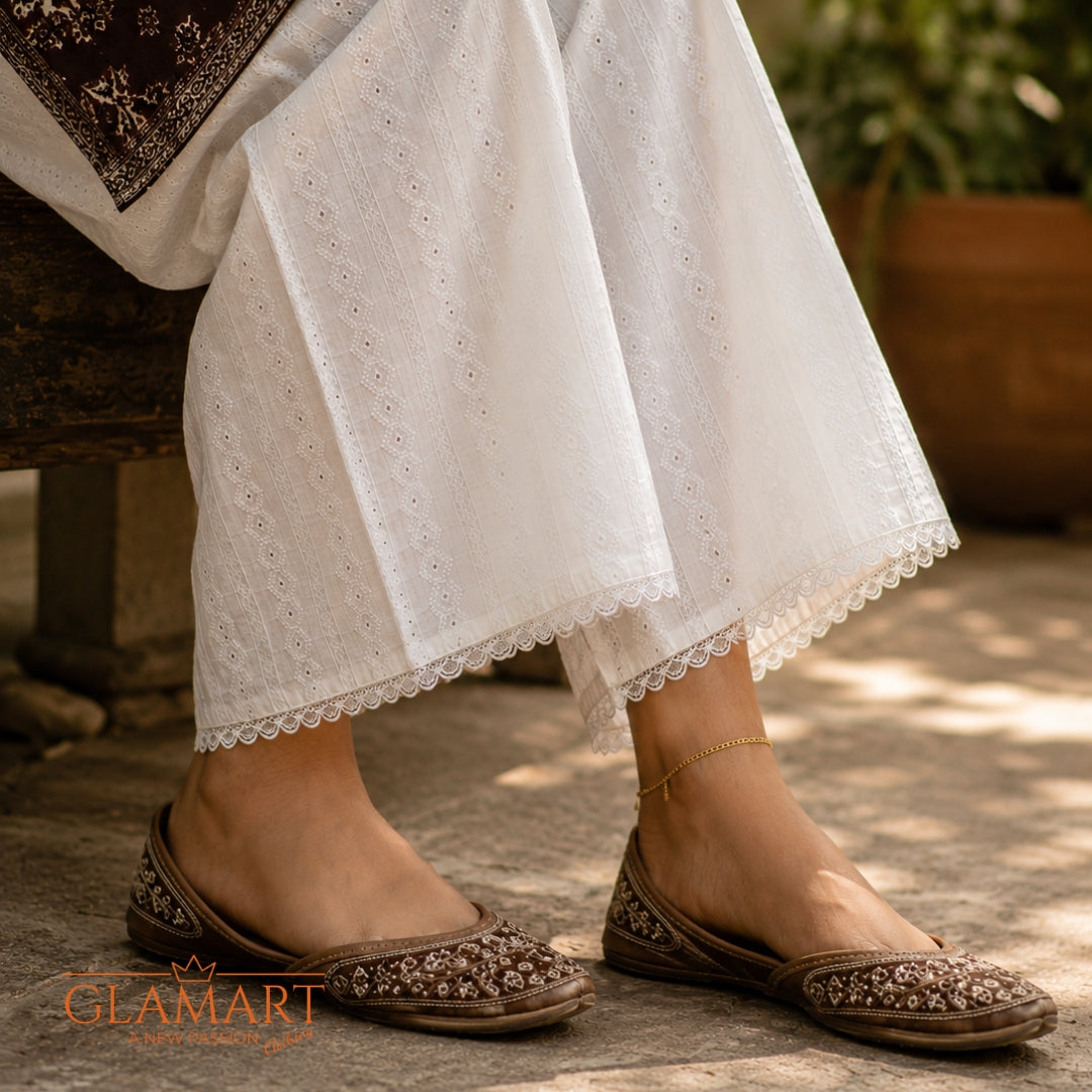Chikankari Cotton Palazzo – Soft White | PZ-0003