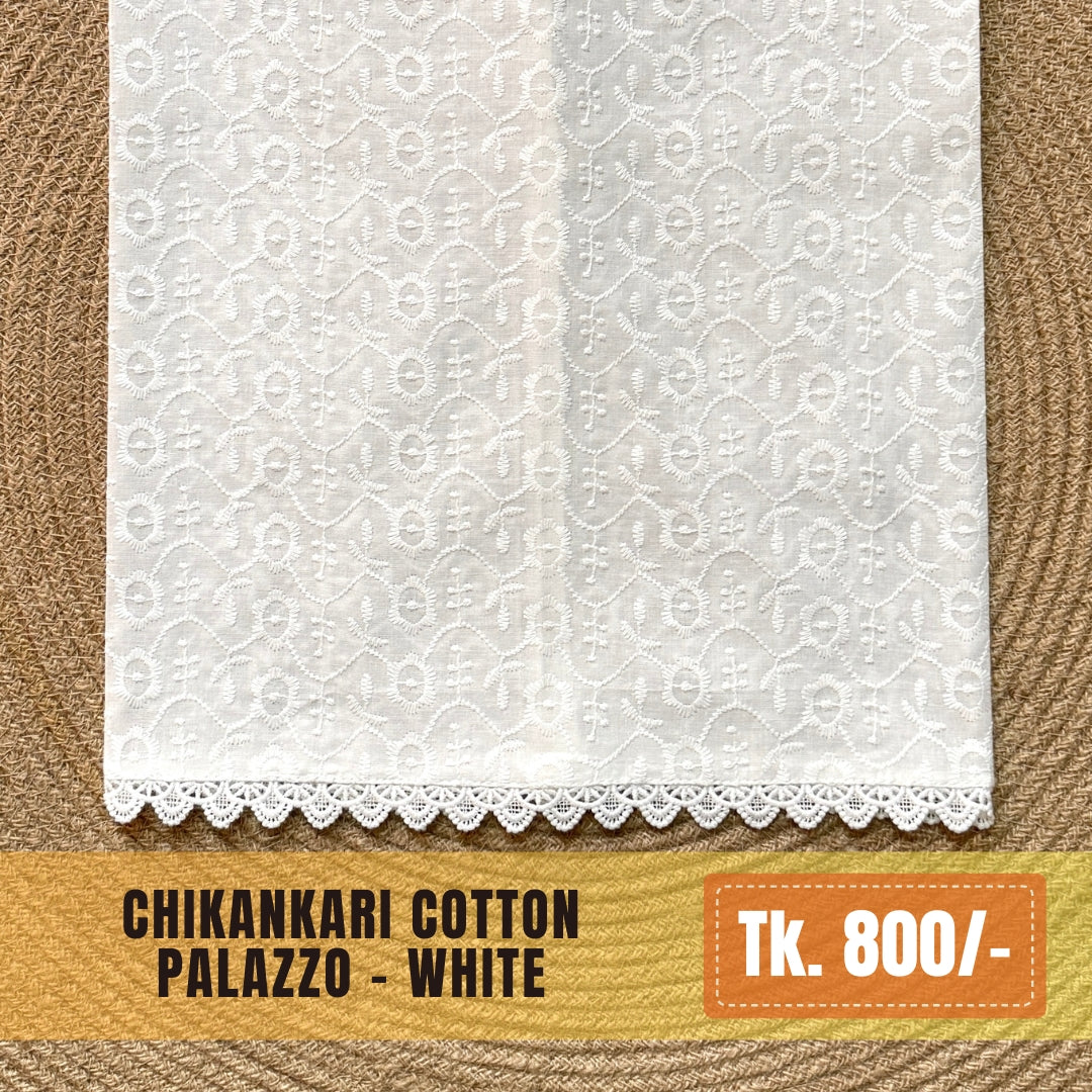 Chikankari Cotton Palazzo – Soft White | PZ-0006