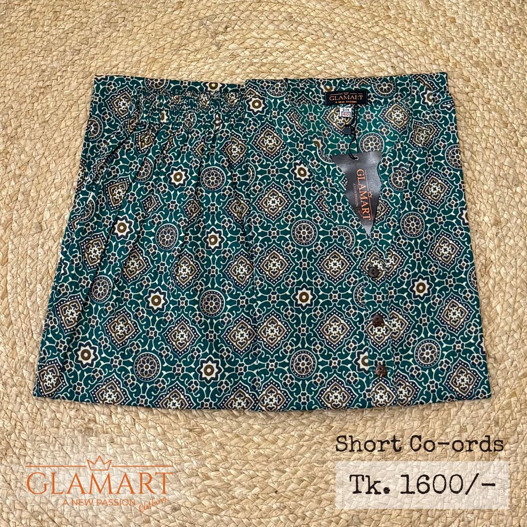 Jaipuri Cotton Short Kurti Co-ord Set – Teal Geometric Print