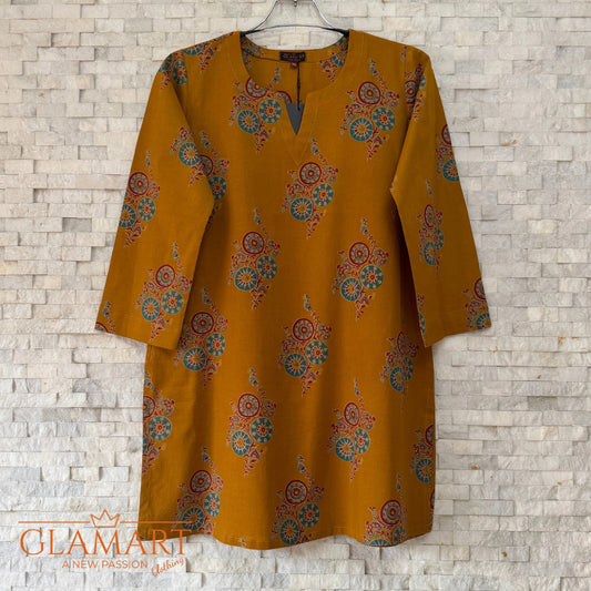 Jaipuri Cotton Co-Ord Set – Mustard Brown Floral Print