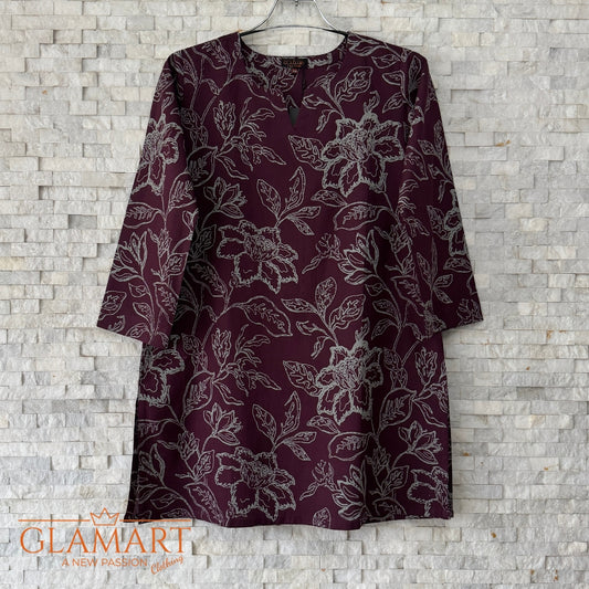 Jaipuri Cotton Co-Ord Set – Deep Wine Floral & Zig-Zag Print