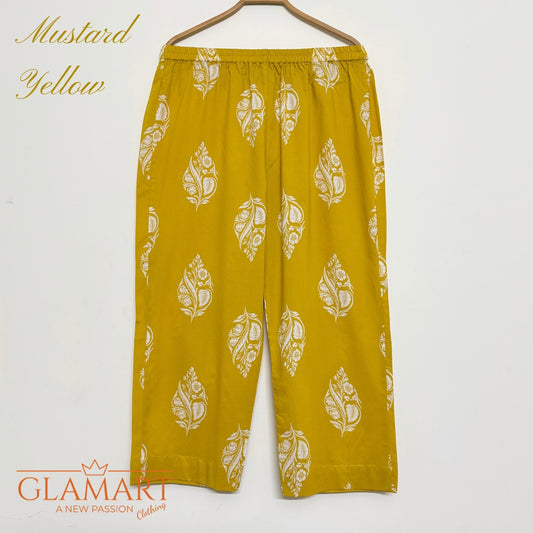 Jaipuri Cotton Short Kurti Co-ord Set – Mustard Yellow Leaf Print