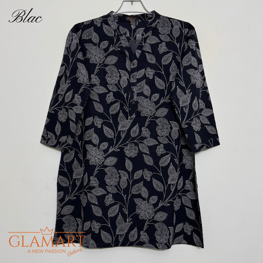 Jaipuri Cotton Short Kurti Co-ord Set – Black Floral Vine Print