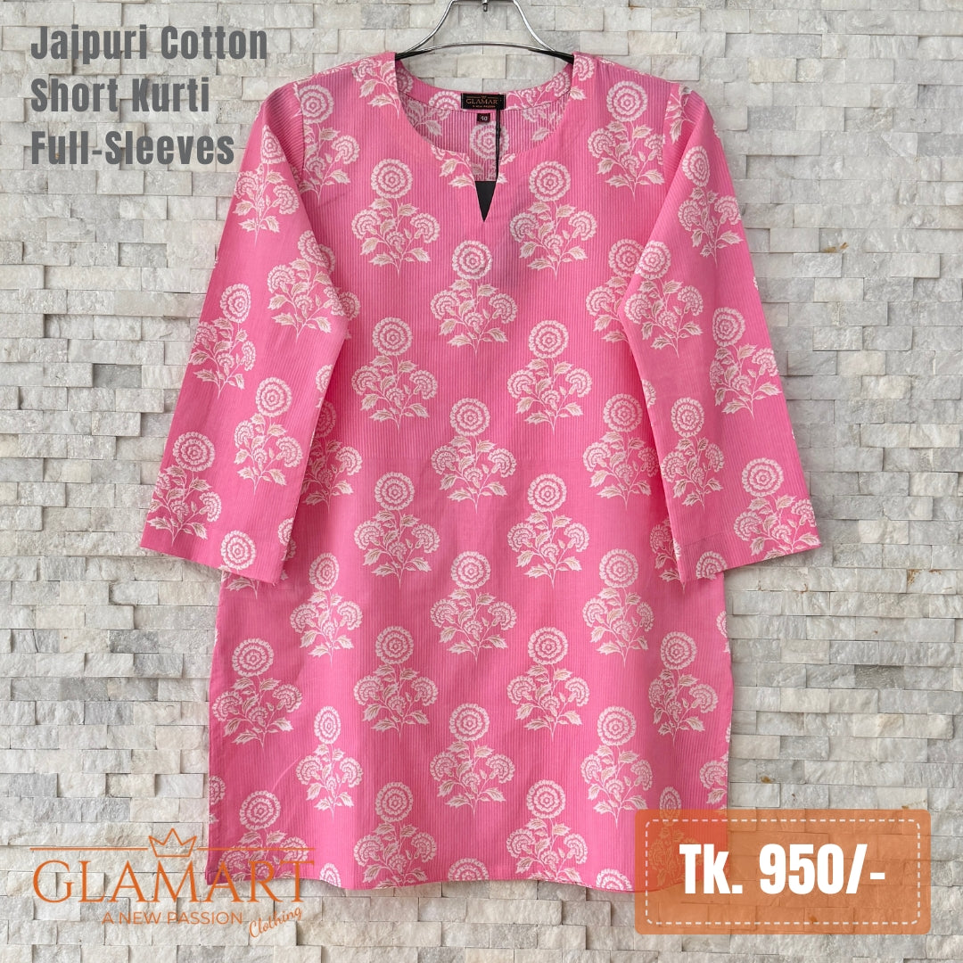 Jaipuri Cotton Short Kurti - Pink Floral