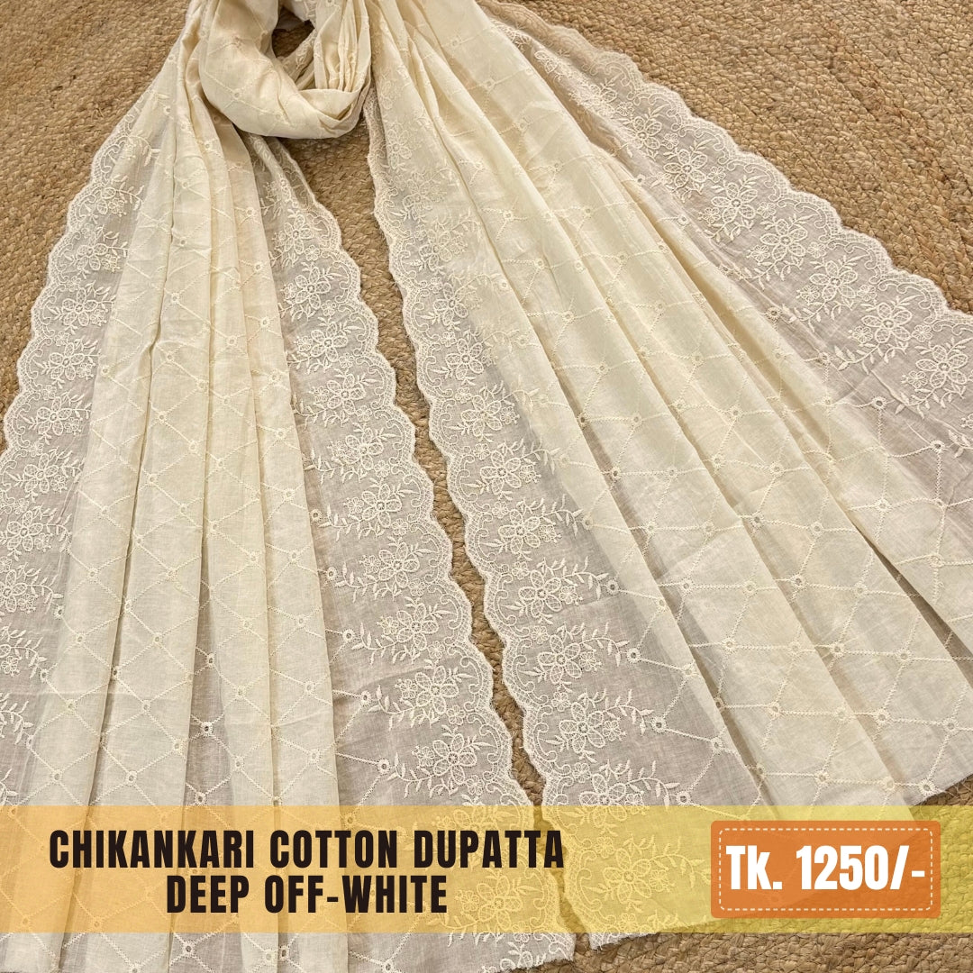 Chikankari Cotton Dupatta – Off-white (SKU:CD-0001)