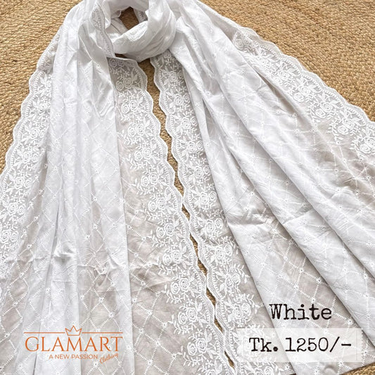 White Chikankari Pure Cotton Dupatta | CD0001
