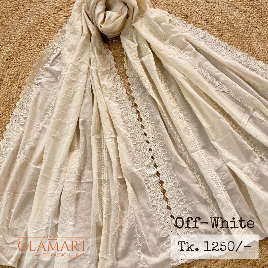 Off-White Chikankari Pure Cotton Dupatta | CD0003