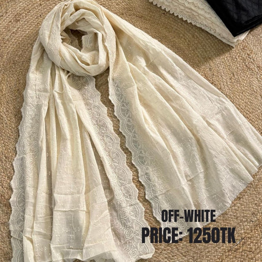 Off-White Chikankari Pure Cotton Dupatta | CD0004