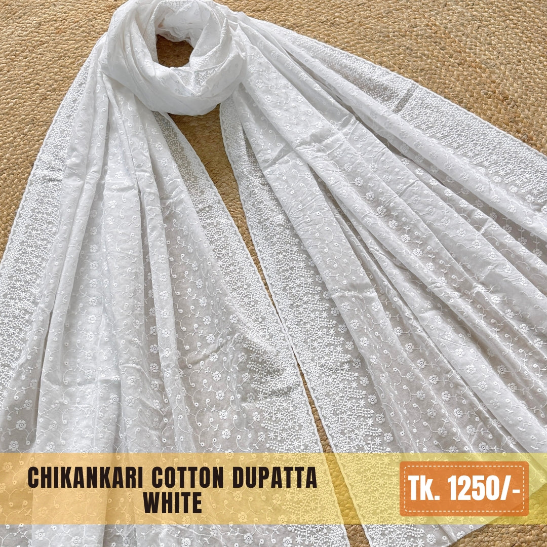 Chikankari Cotton Dupatta – White (SKU:CD-0005)