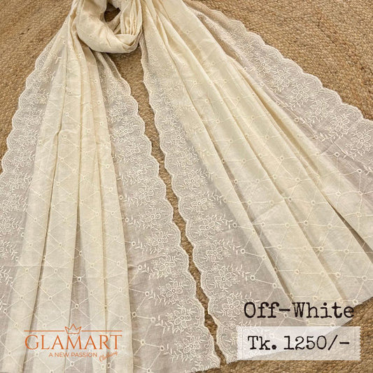 Off-White Chikankari Pure Cotton Dupatta | CD0005