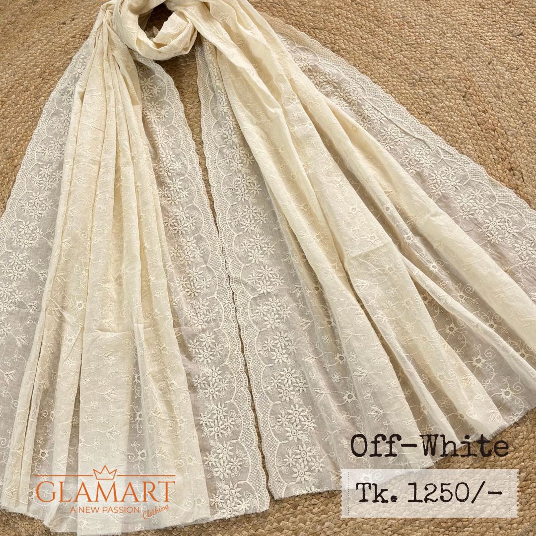 Off-White Chikankari Pure Cotton Dupatta | CD0006