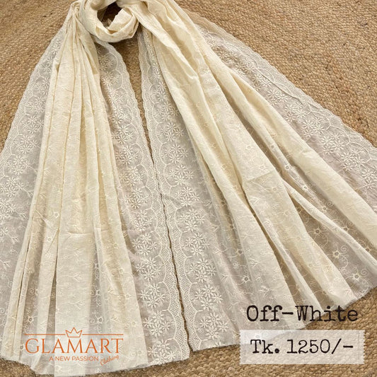 Off-White Chikankari Pure Cotton Dupatta | CD0006