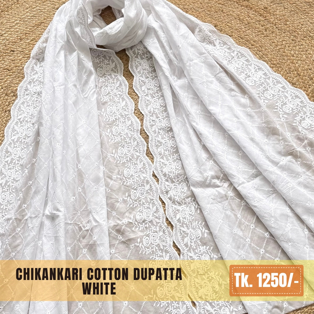 Chikankari Cotton Dupatta – White (SKU:CD-0008)
