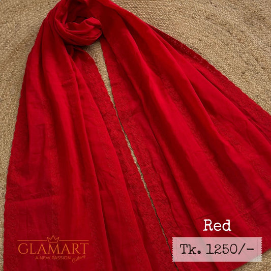 Red Chikankari Pure Cotton Dupatta | CD0008