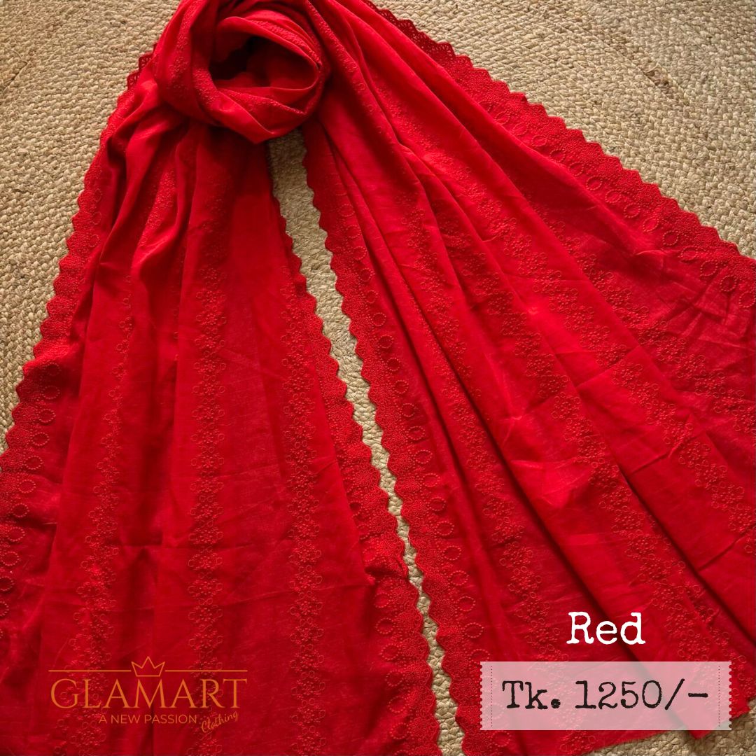 Red Chikankari Pure Cotton Dupatta | CD0009