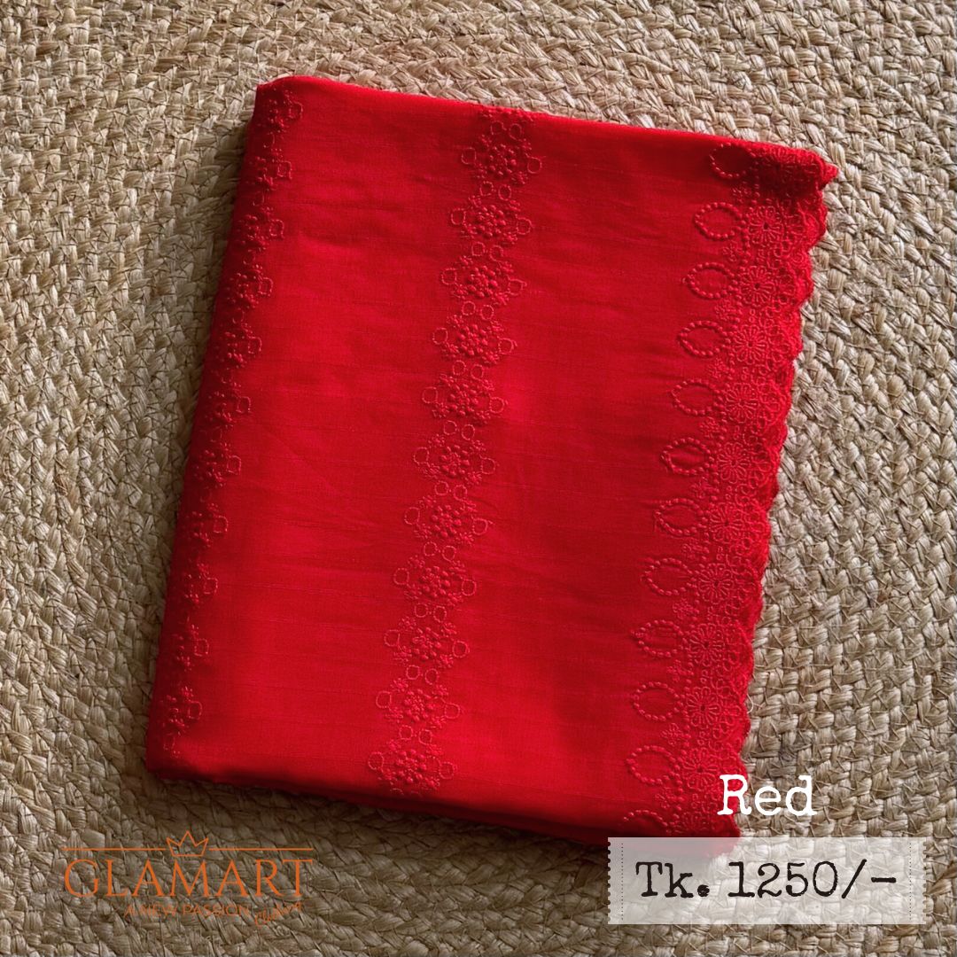 Red Chikankari Pure Cotton Dupatta | CD0009