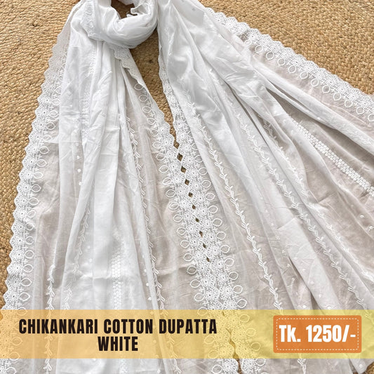 Chikankari Cotton Dupatta – White (SKU:CD-0009)