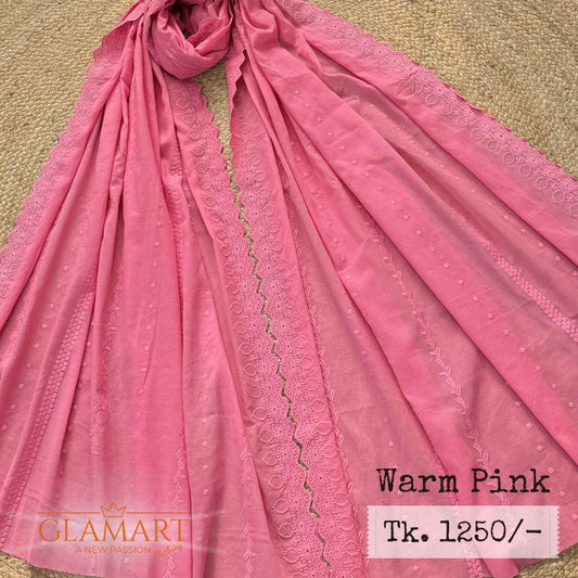 Warm Pink Chikankari Pure Cotton Dupatta | CD0010