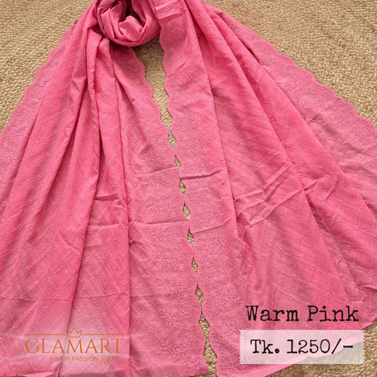 Warm Pink Chikankari Pure Cotton Dupatta | CD0011