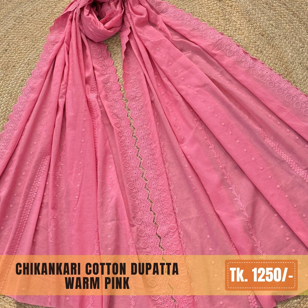 Chikankari Cotton Dupatta – Warm Pink (SKU:CD-0012)
