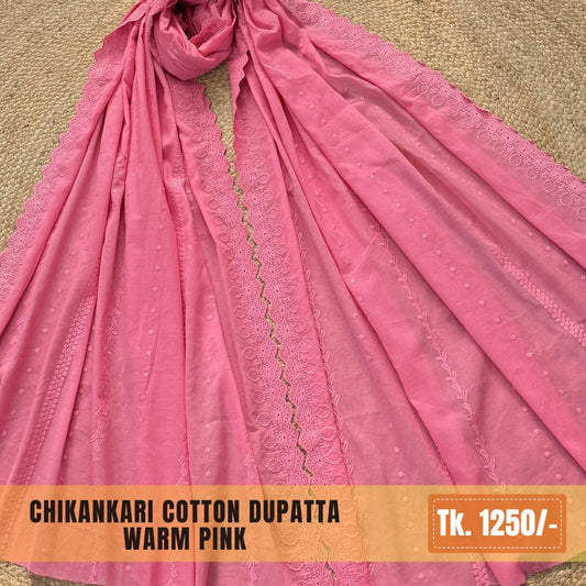 Chikankari Cotton Dupatta – Warm Pink (SKU:CD-0012)