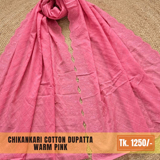 Chikankari Cotton Dupatta – Warm Pink (SKU:CD-0013)