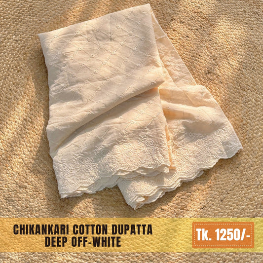 Chikankari Cotton Dupatta – Off-white (SKU:CD-0014)
