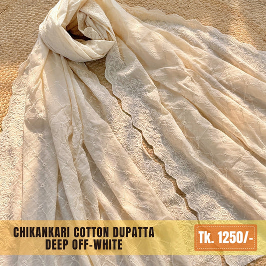 Chikankari Cotton Dupatta – Off-white (SKU:CD-0014)