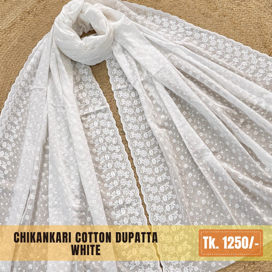 Chikankari Cotton Dupatta – White (SKU:CD-0015)