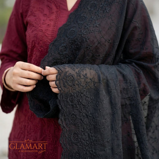 Chikankari Cotton Dupatta – Black | CD-0016