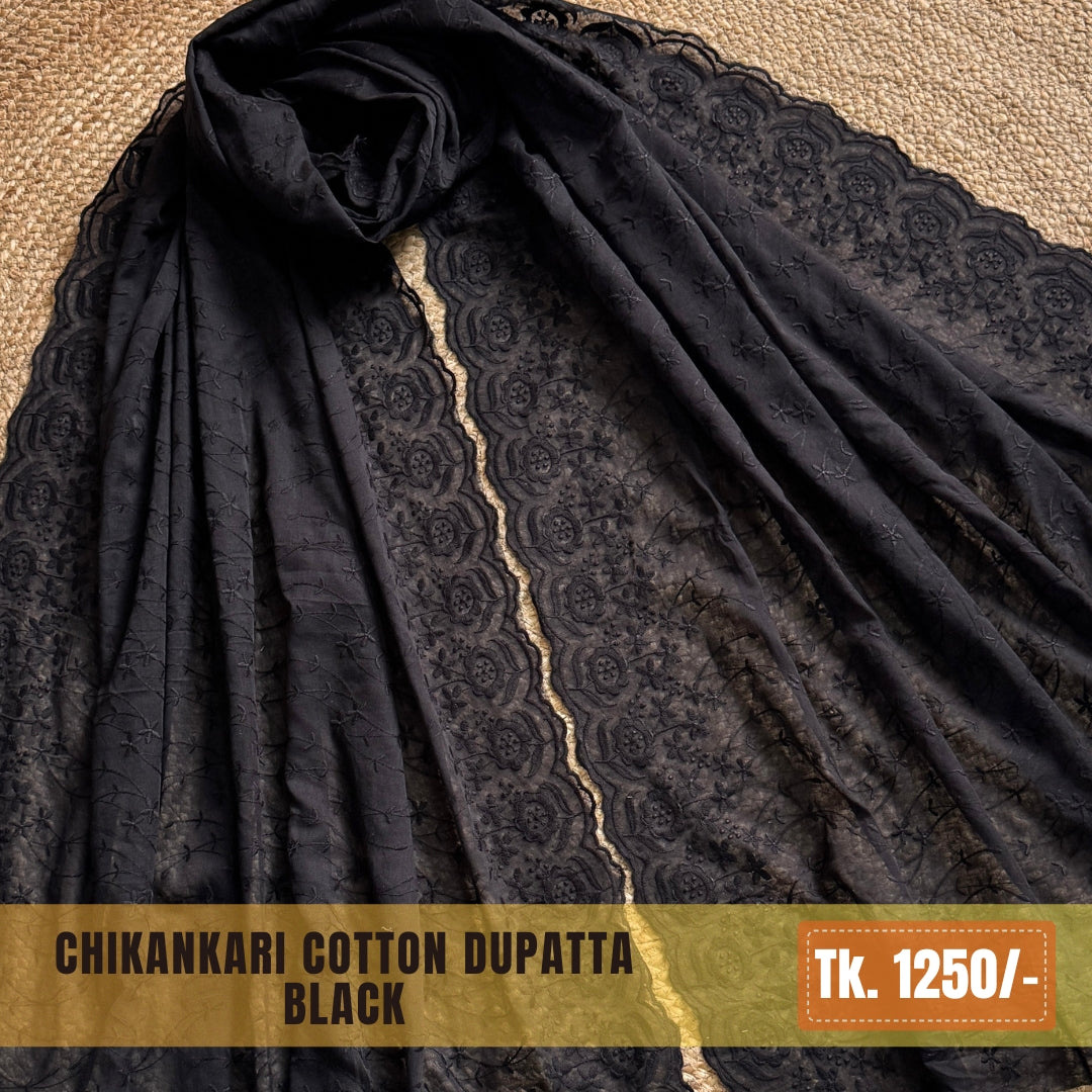 Chikankari Cotton Dupatta – Black | CD-0016