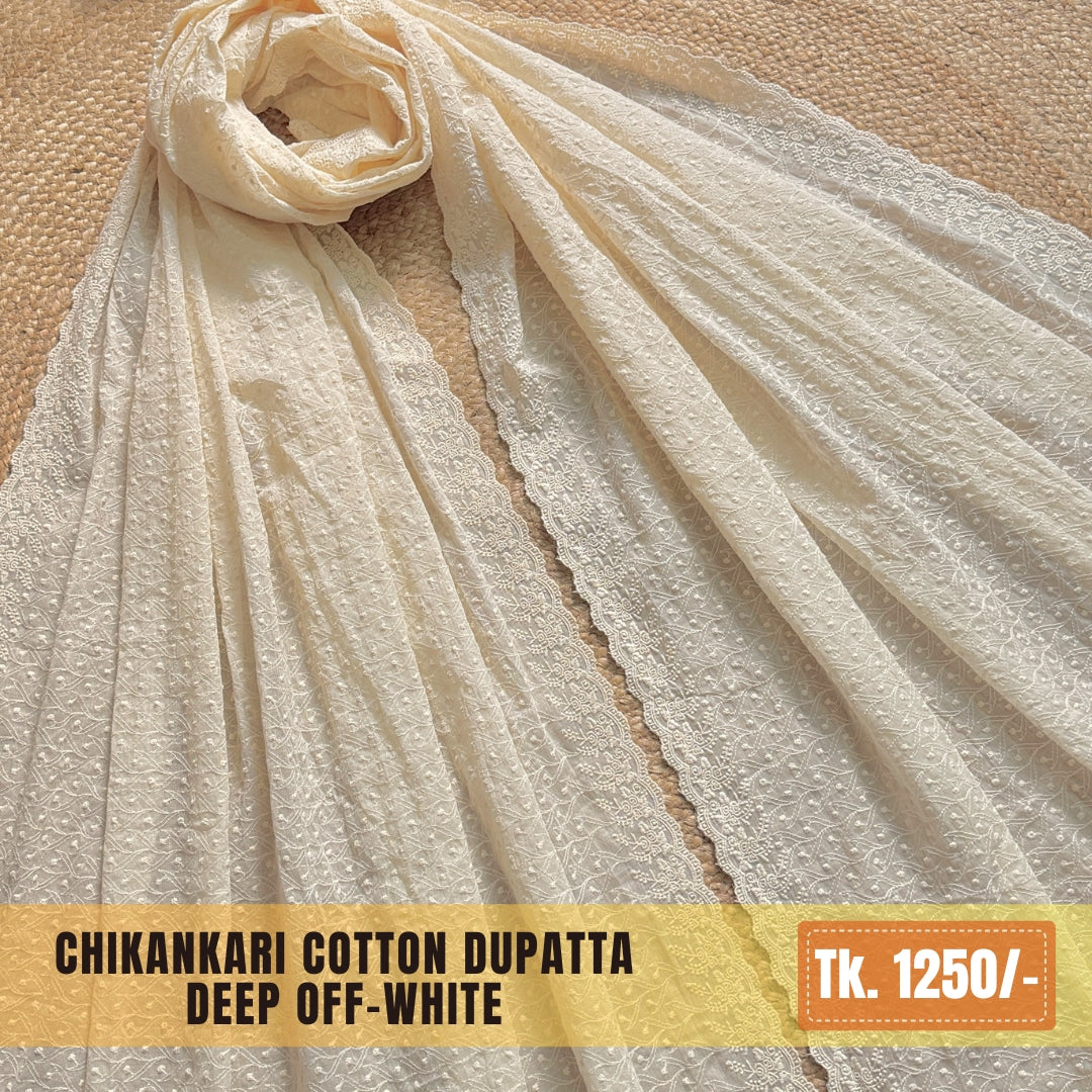 Chikankari Cotton Dupatta – Off-white | CD-0017