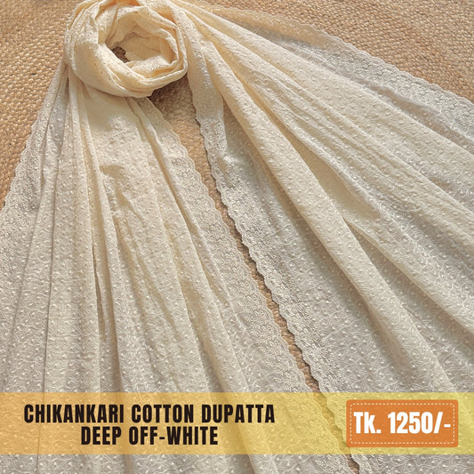 Chikankari Cotton Dupatta – Off-white | CD-0017